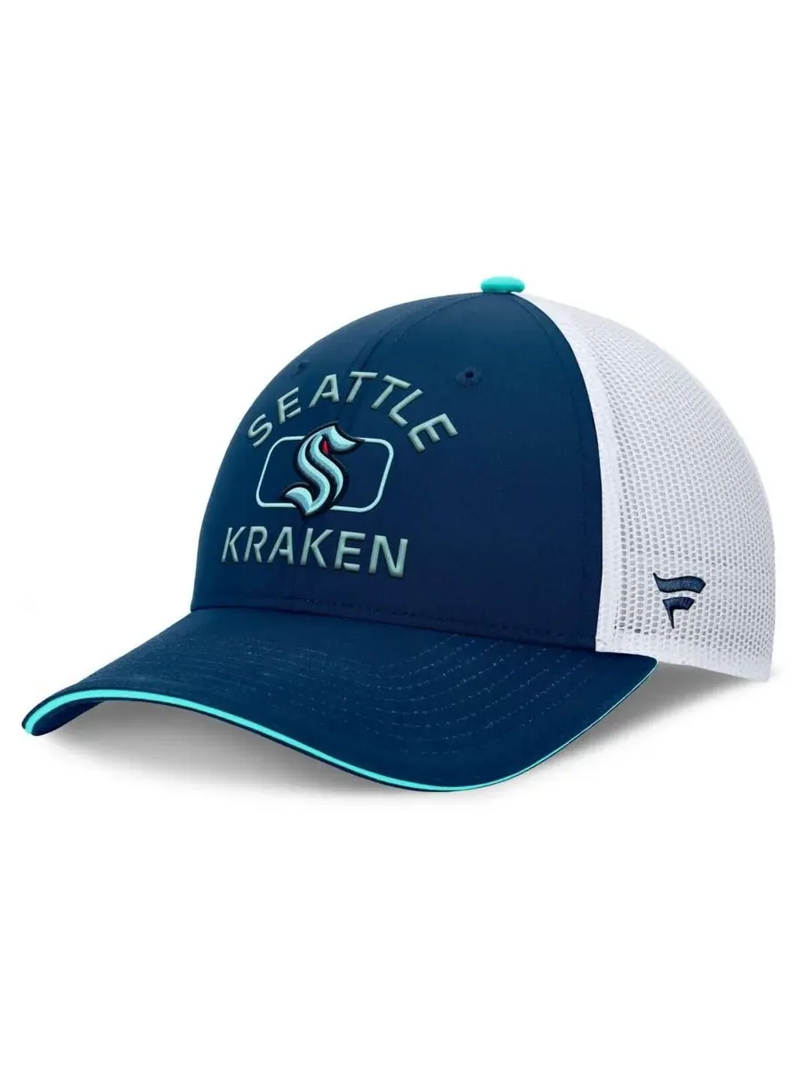 Fanatics Мужская бейсболка Seattle Kraken Authentic Pro Rink Trucker Hat цвета Deep Sea Blue/White — изображение 1 из 4