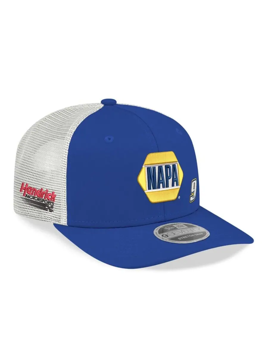 Кепка-тракер с козырьком, структурная, с вышивкой, Chase Elliott 2026 NAPA 9SEVENTY New Era — изображение 1 из 4, синий белый