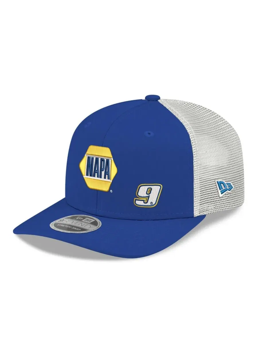 Кепка-тракер с козырьком, структурная, с вышивкой, Chase Elliott 2026 NAPA 9SEVENTY New Era — изображение 3 из 4, синий белый