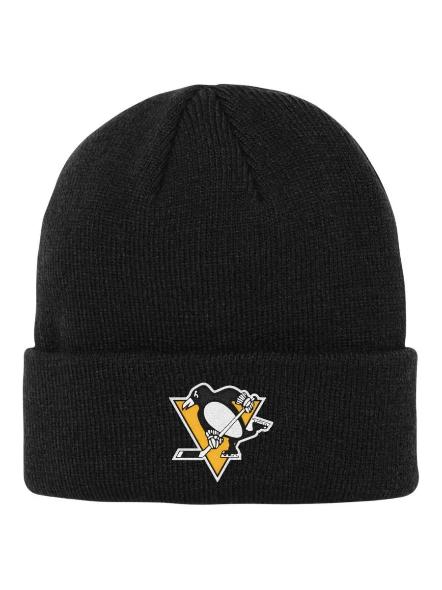 Outerstuff Большая детская вязаная шапка с отворотом черного цвета с символикой Pittsburgh Penguins — изображение 1 из 2