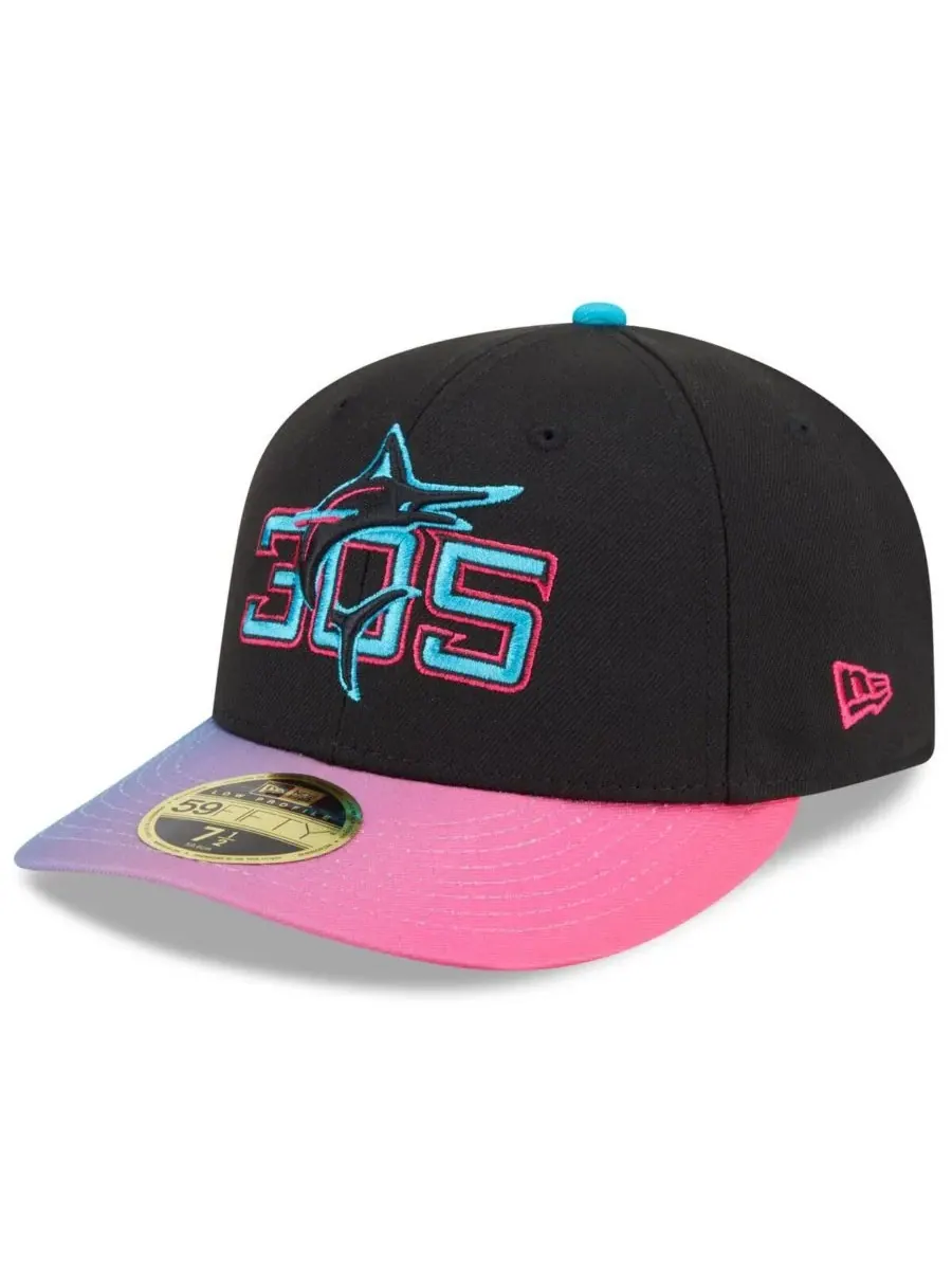 New Era Мужская кепка Miami Marlins 2025 City Connect Low Profile 59FIFTY — изображение 1 из 4, черный розовый