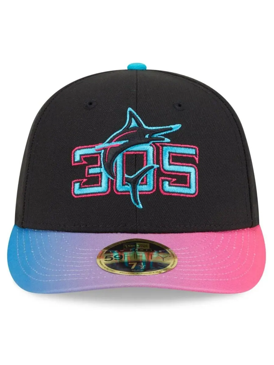 New Era Мужская кепка Miami Marlins 2025 City Connect Low Profile 59FIFTY — изображение 4 из 4, черный розовый