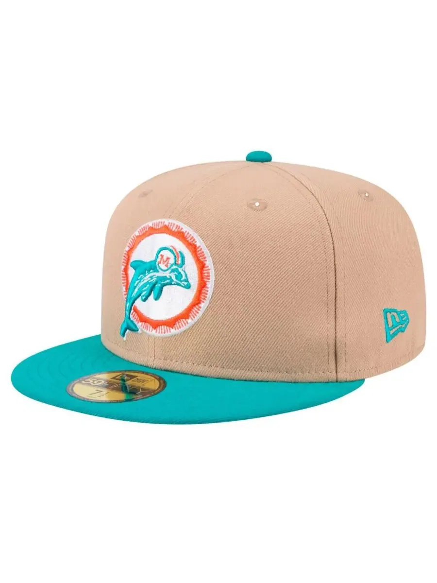 New Era Мужская бейсболка 59FIFTY бежевого и бирюзового цвета с логотипом Miami Dolphins в стиле — изображение 1 из 5