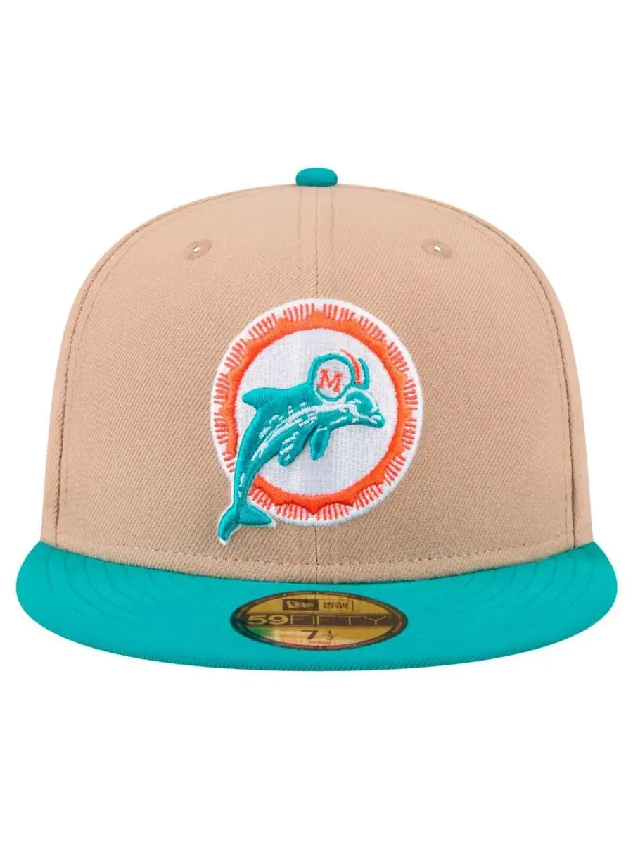 New Era Мужская бейсболка 59FIFTY бежевого и бирюзового цвета с логотипом Miami Dolphins в стиле — изображение 2 из 5