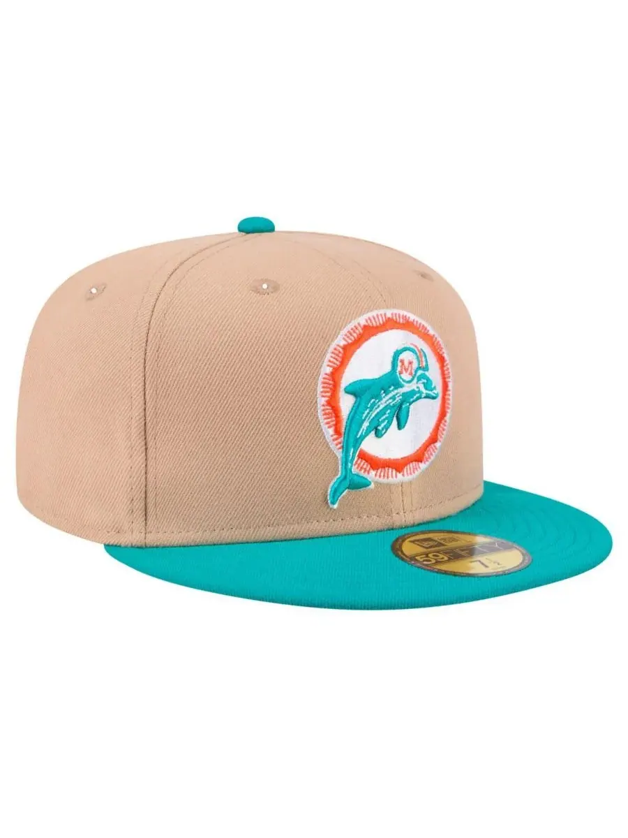New Era Мужская бейсболка 59FIFTY бежевого и бирюзового цвета с логотипом Miami Dolphins в стиле — изображение 3 из 5