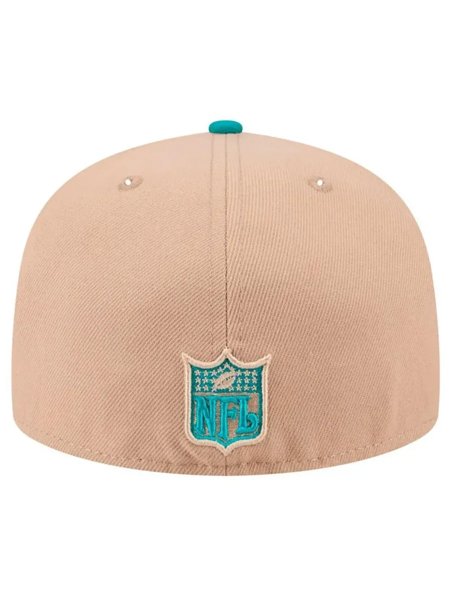 New Era Мужская бейсболка 59FIFTY бежевого и бирюзового цвета с логотипом Miami Dolphins в стиле — изображение 4 из 5