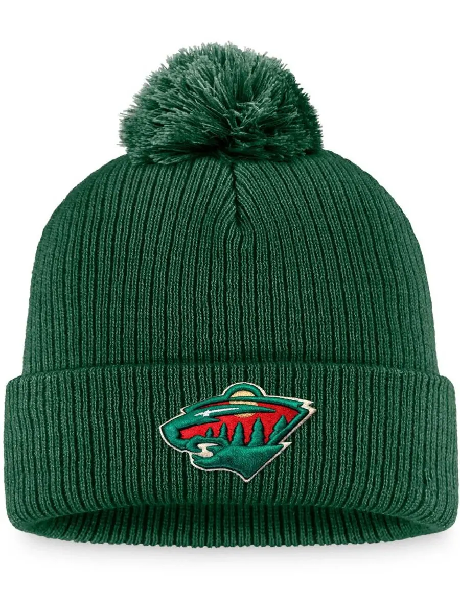 Шапка вязаная с помпоном Core Primary Logo Cuffed Knit Hat with Pom Fanatics — изображение 1 из 3, зеленый