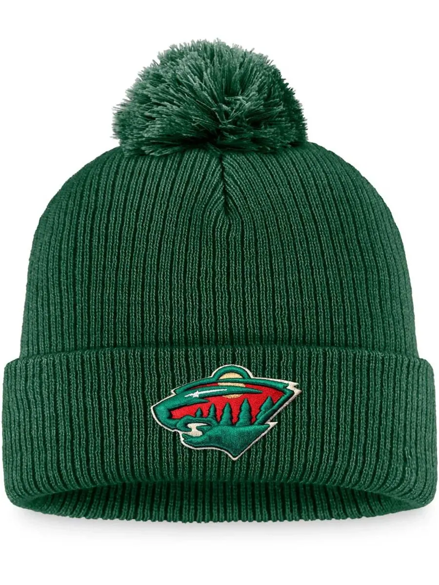 Шапка вязаная с помпоном Core Primary Logo Cuffed Knit Hat with Pom Fanatics — изображение 2 из 3, зеленый