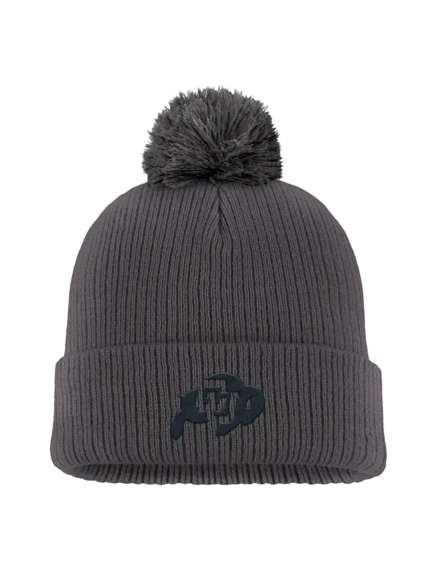 Nike Мужская вязаная шапка с помпоном Colorado Buffaloes Tonal Peak Cuffed Knit цвета угольно-серого — изображение 1 из 2