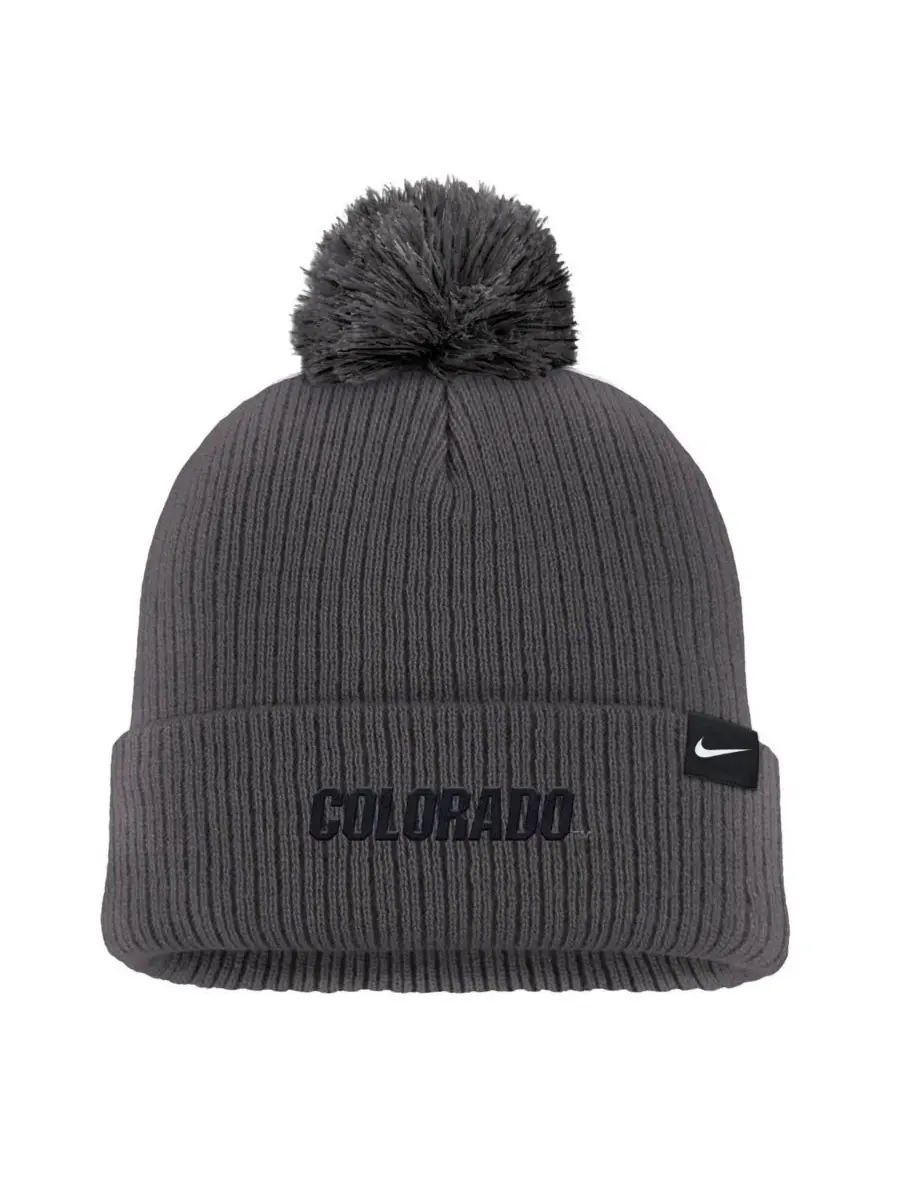 Nike Мужская вязаная шапка с помпоном Colorado Buffaloes Tonal Peak Cuffed Knit цвета угольно-серого — изображение 2 из 2
