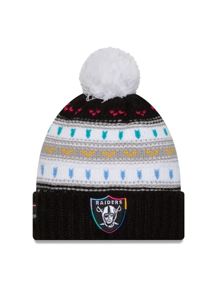 New Era Женская черная вязаная шапка с помпоном Las Vegas Raiders 2025 NFL Crucial Catch с манжетой — изображение 1 из 3