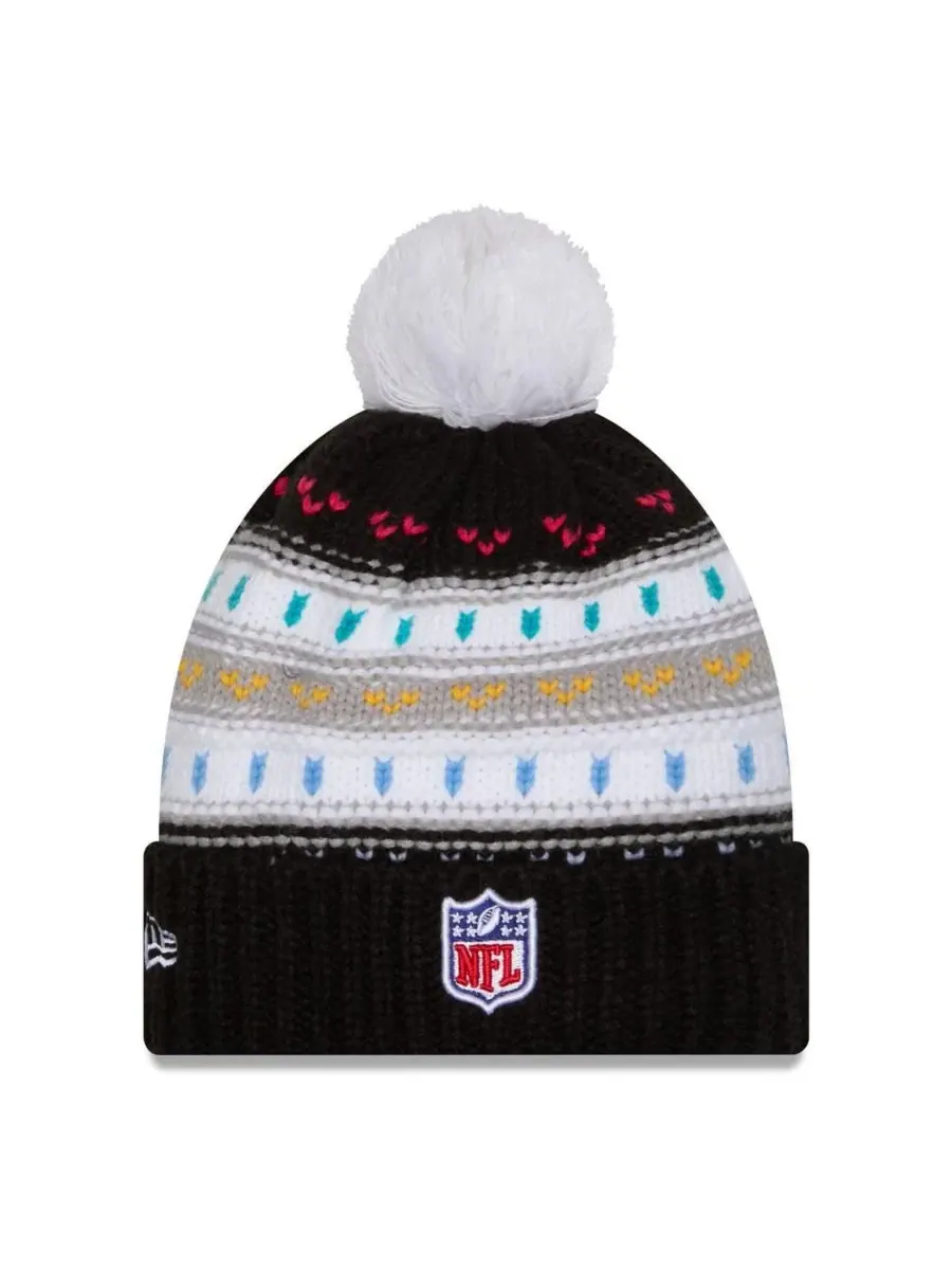 New Era Женская черная вязаная шапка с помпоном Las Vegas Raiders 2025 NFL Crucial Catch с манжетой — изображение 3 из 3