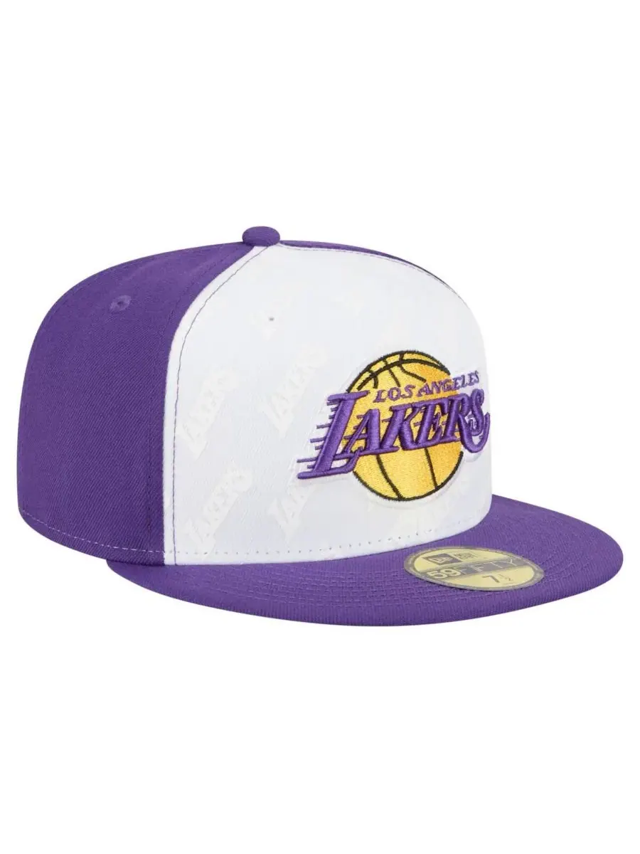 New Era Мужская бело-фиолетовая кепка Los Angeles Lakers Repeat 59Fifty Fitted Hat — изображение 2 из 4, белый фиолетовый