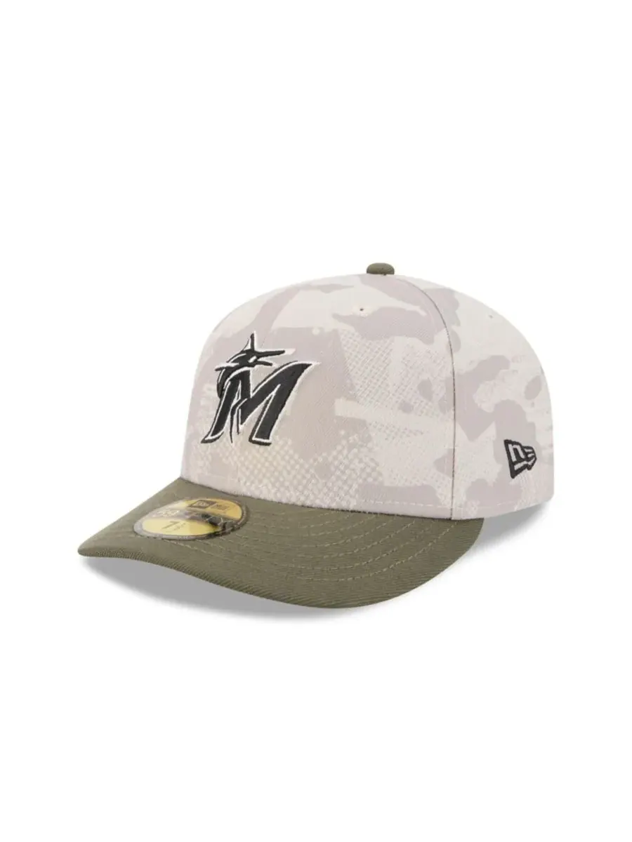 New Era Мужская светло-бежевая/оливковая кепка Miami Marlins 59FIFTY, посвященная Дню вооруженных — изображение 1 из 7