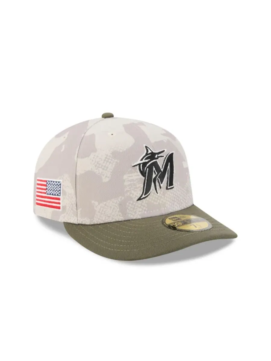 New Era Мужская светло-бежевая/оливковая кепка Miami Marlins 59FIFTY, посвященная Дню вооруженных — изображение 2 из 7