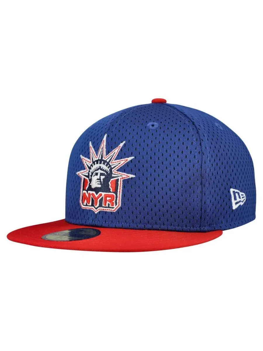 New Era Мужская двухцветная кепка New York Rangers с сетчатой верхней частью, сине-красная, модель — изображение 2 из 4