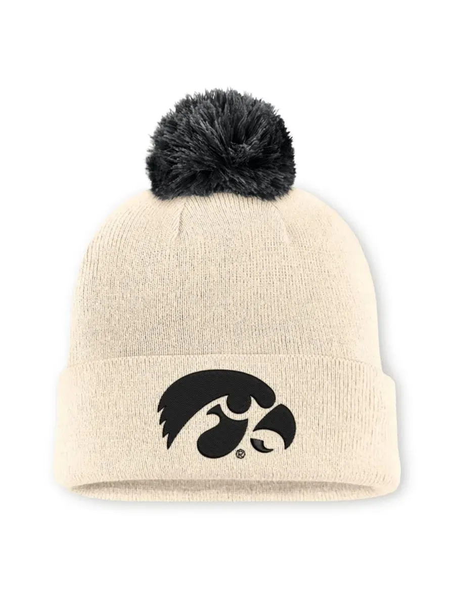 Вязаная шапка с отворотом и помпоном Iowa Hawkeyes Campus Prep Script Cuffed Knit Hat with Pom Nike — изображение 1 из 2