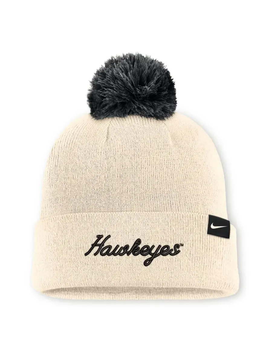 Вязаная шапка с отворотом и помпоном Iowa Hawkeyes Campus Prep Script Cuffed Knit Hat with Pom Nike — изображение 2 из 2