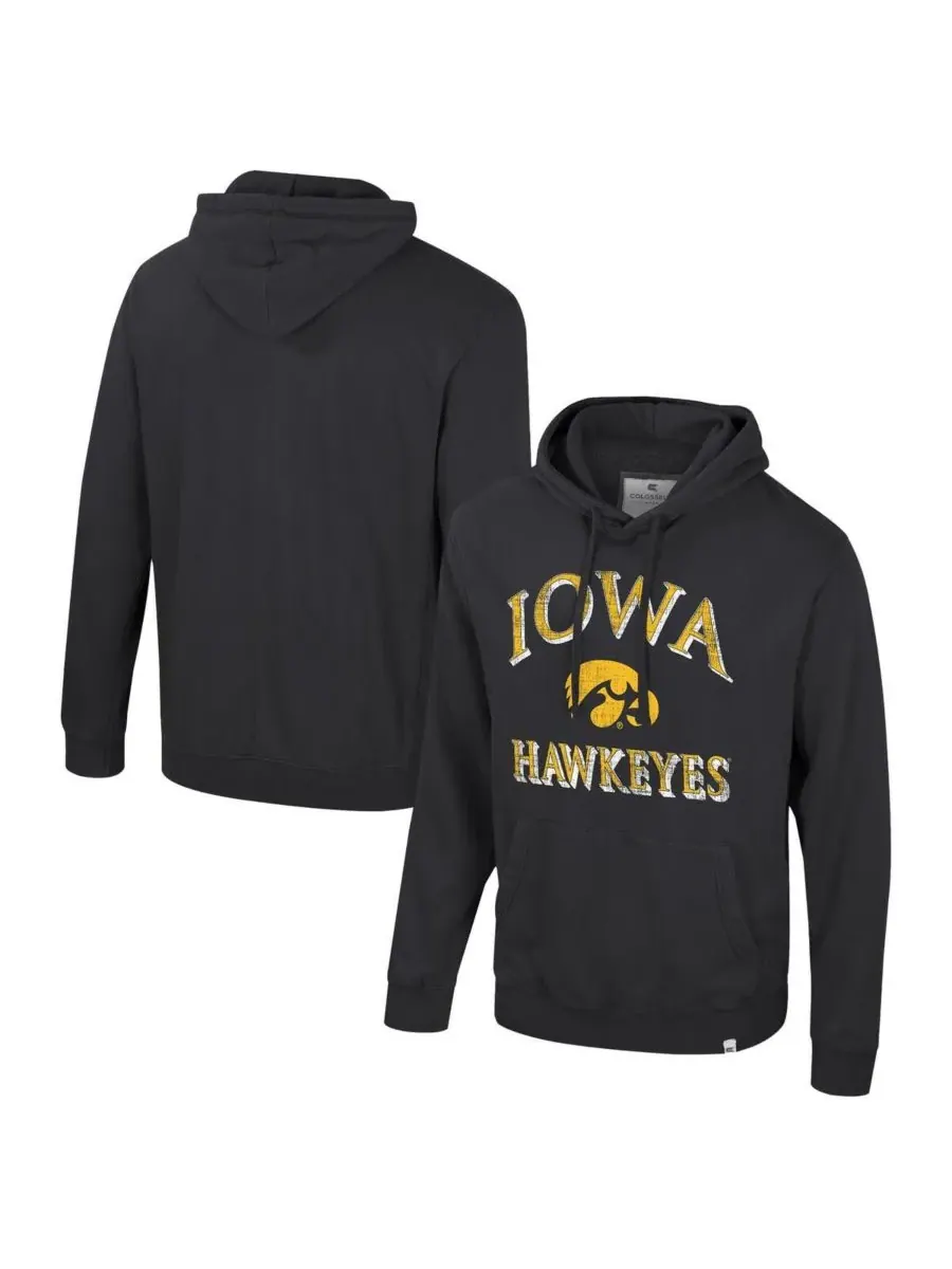 Colosseum Мужская черная кепка Iowa Hawkeyes Big Tall Cap E-Tan Pullover Hoodie — изображение 1 из 3, черный