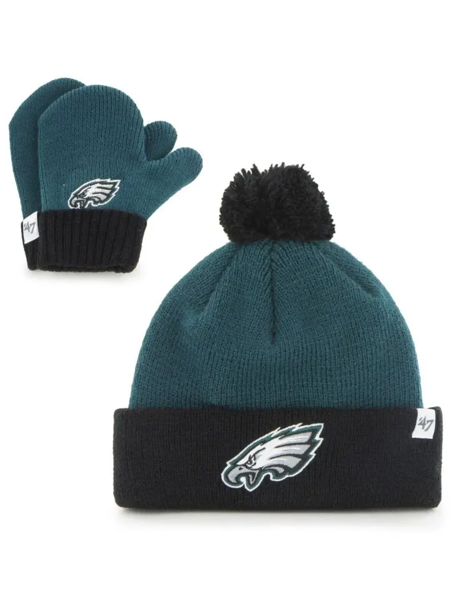 Комплект из шапки с помпоном и варежек с принтом Philadelphia Eagles, модель Bam Bam '47 Brand — изображение 1 из 1
