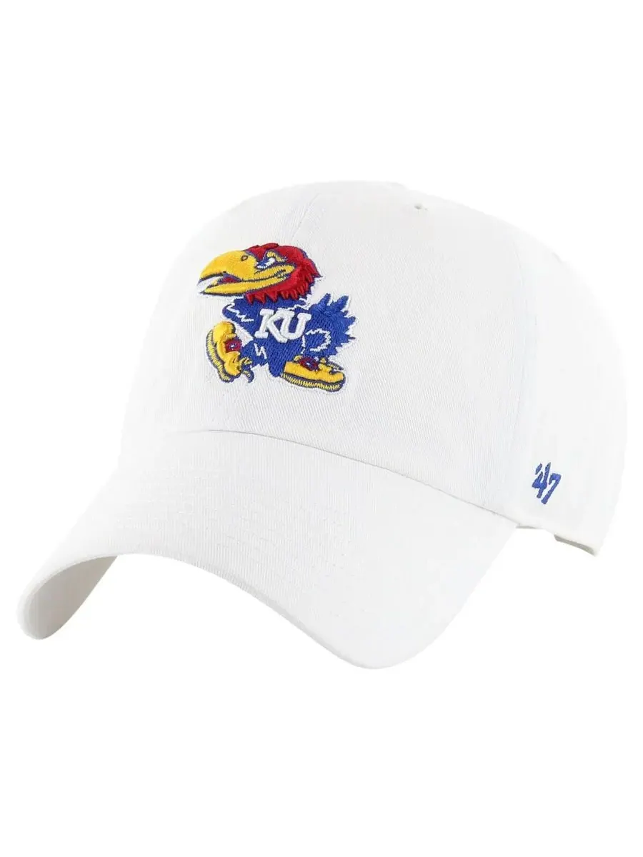 '47 Brand Мужская белая регулируемая бейсболка Kansas Jayhawks Clean Up — изображение 1 из 2, белый