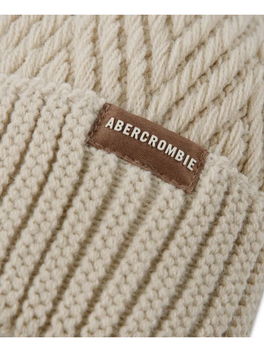 Шапка-бини с помпоном Abercrombie Kids — изображение 3 из 3, овсяный