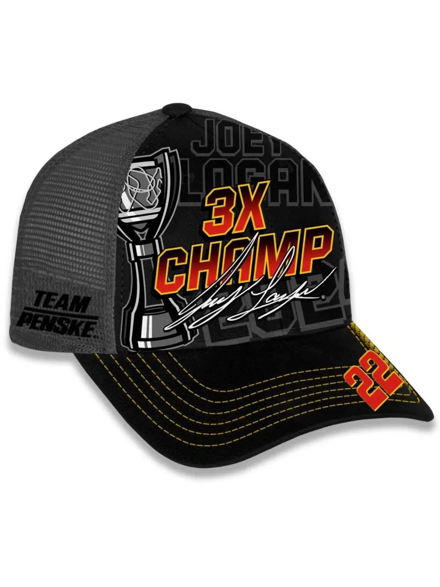 Team Penske Мужская регулируемая кепка с клетчатым флагом, спортивная, черная, с изображением Джои — изображение 3 из 5