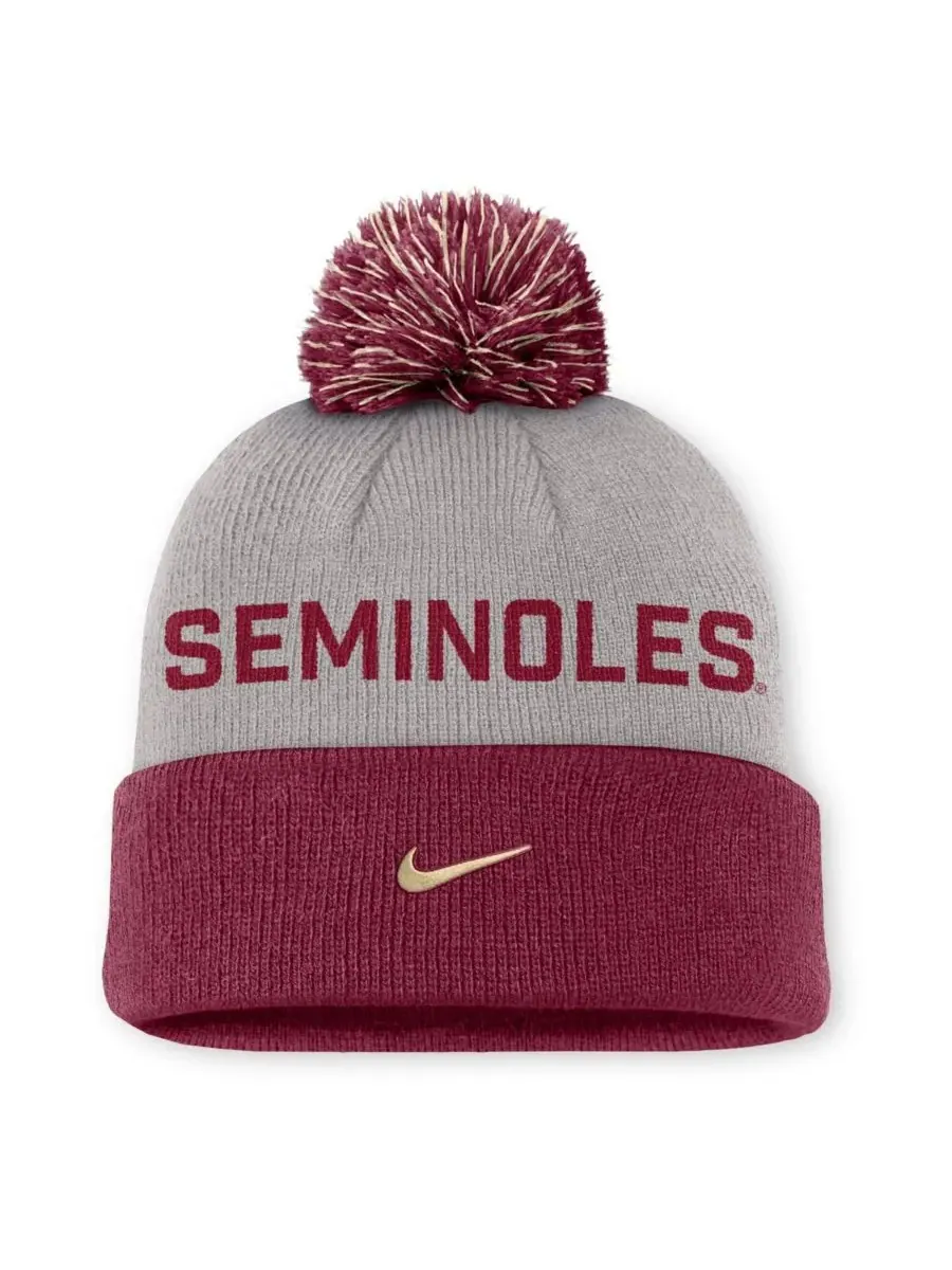 Nike Мужская серо-гранатовая вязаная шапка с помпоном Florida State Seminoles Primetime Peak с — изображение 2 из 2, серый