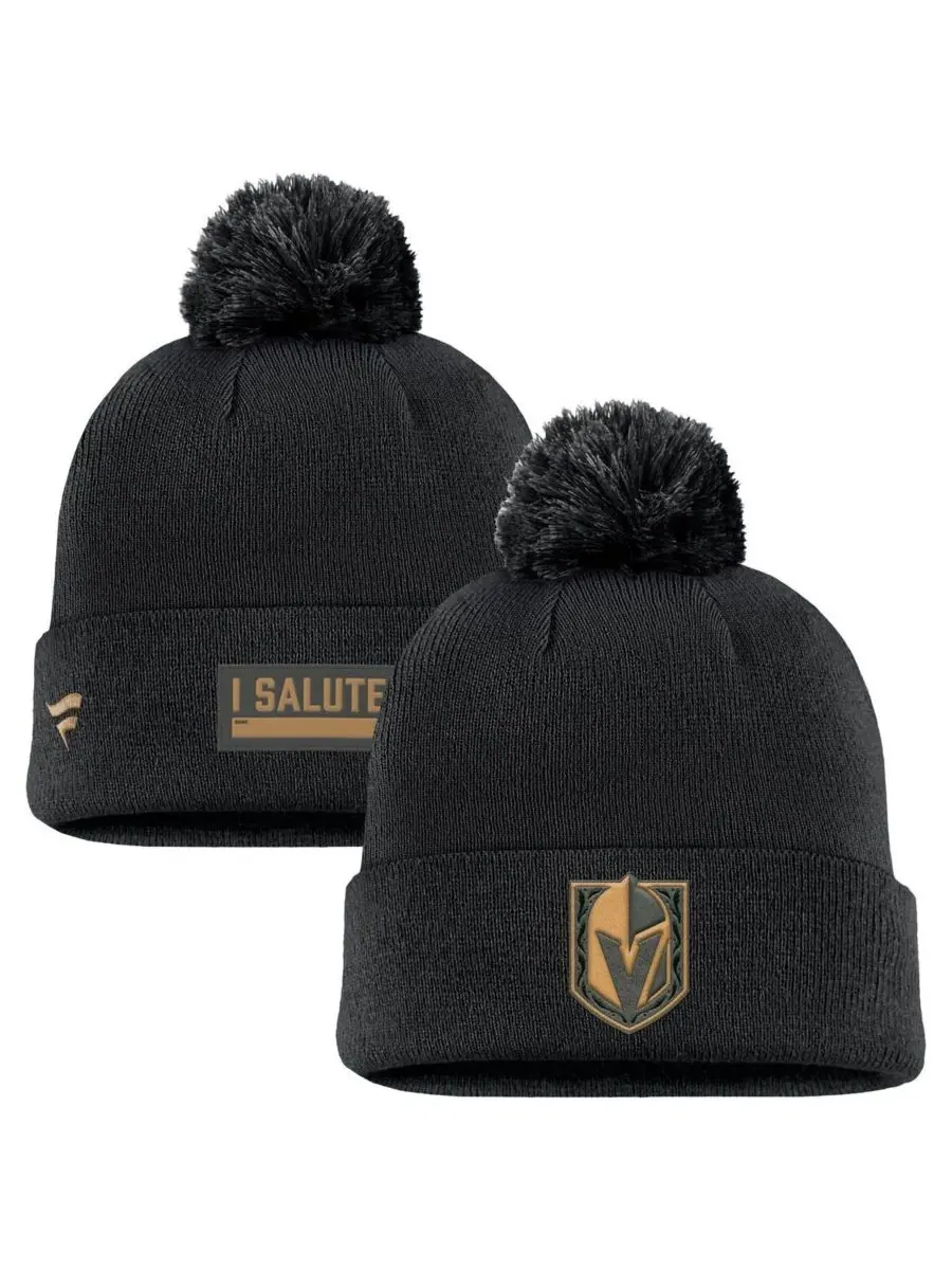 Fanatics Мужская черная вязаная шапка Vegas Golden Knights в стиле милитари с отворотом и помпоном — изображение 1 из 3