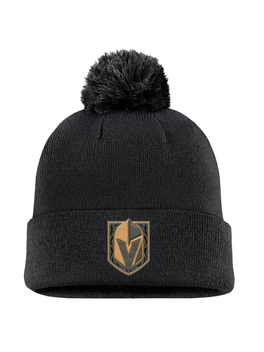 Fanatics Мужская черная вязаная шапка Vegas Golden Knights в стиле милитари с отворотом и помпоном — изображение 3 из 3