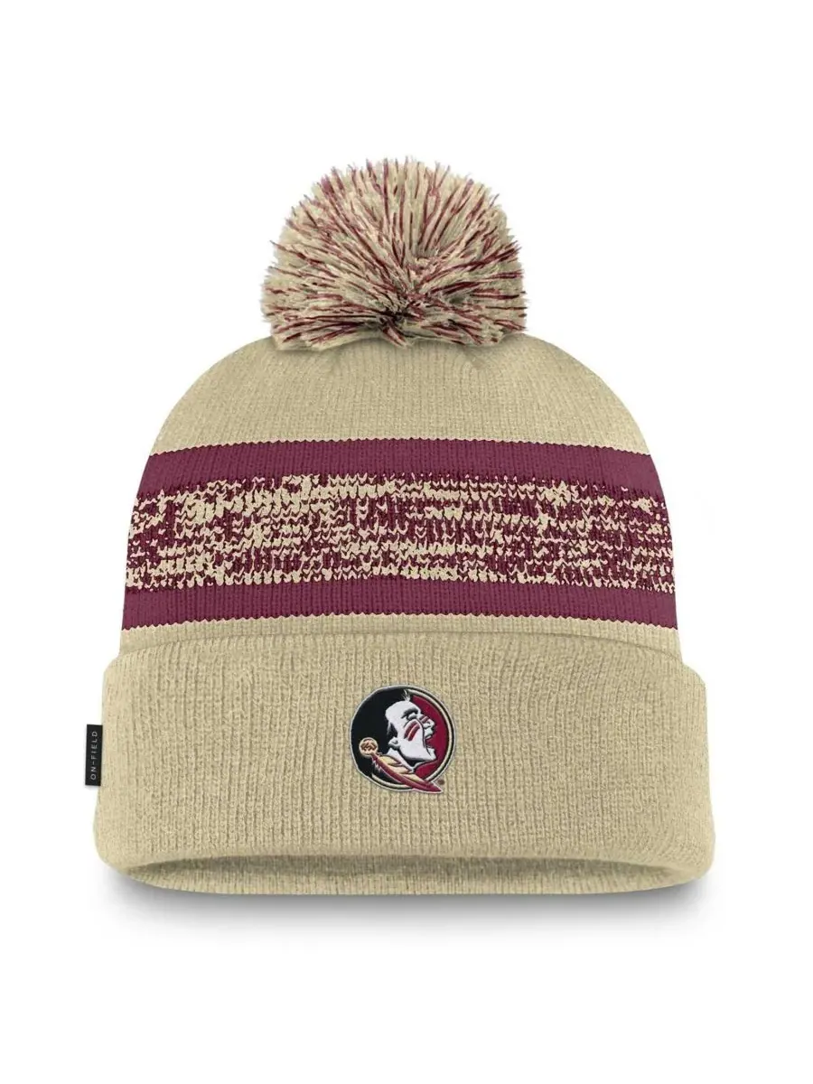 Мужская золотая вязаная шапка Florida State Seminoles с козырьком и помпоном Nike — изображение 1 из 2, золото