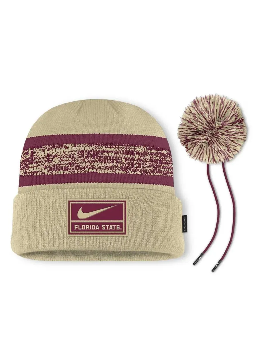 Мужская золотая вязаная шапка Florida State Seminoles с козырьком и помпоном Nike — изображение 2 из 2, золото