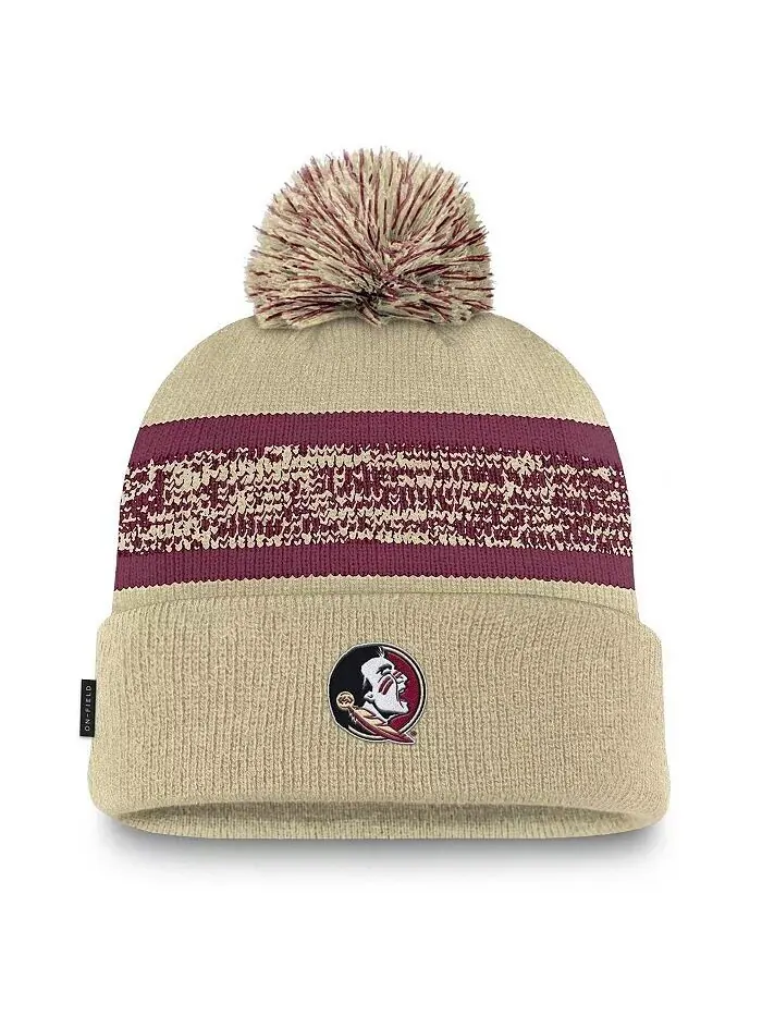 Мужская золотая вязаная шапка Florida State Seminoles On-Field Peak с манжетами и помпоном Nike — изображение 1 из 2