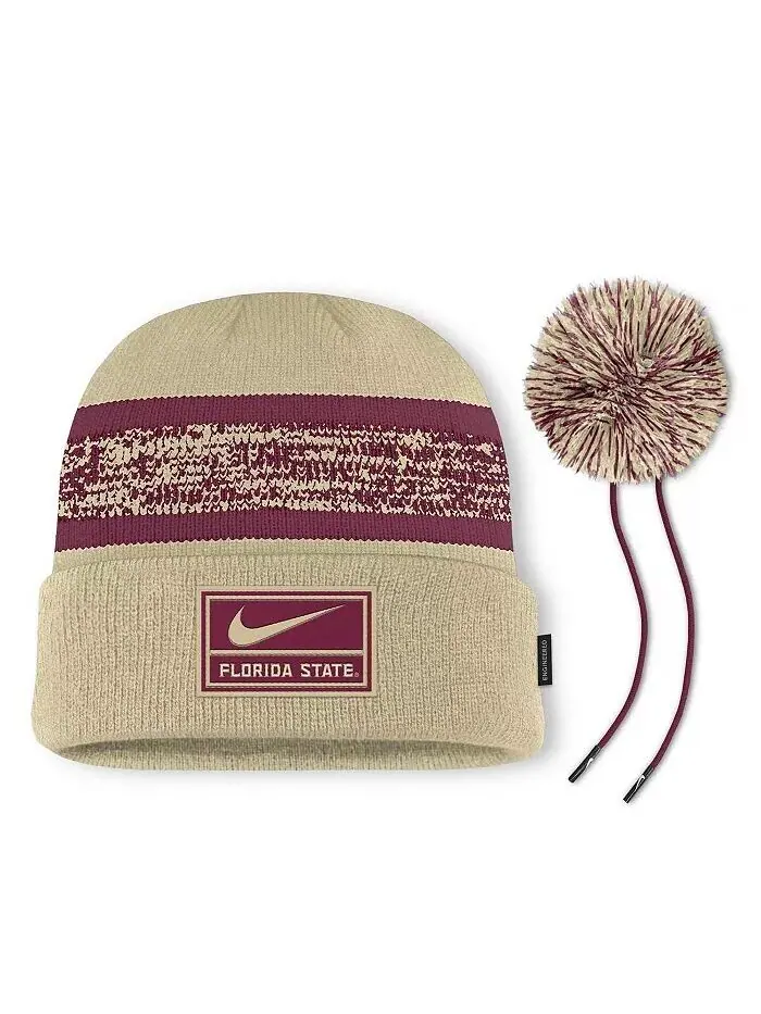 Мужская золотая вязаная шапка Florida State Seminoles On-Field Peak с манжетами и помпоном Nike — изображение 2 из 2