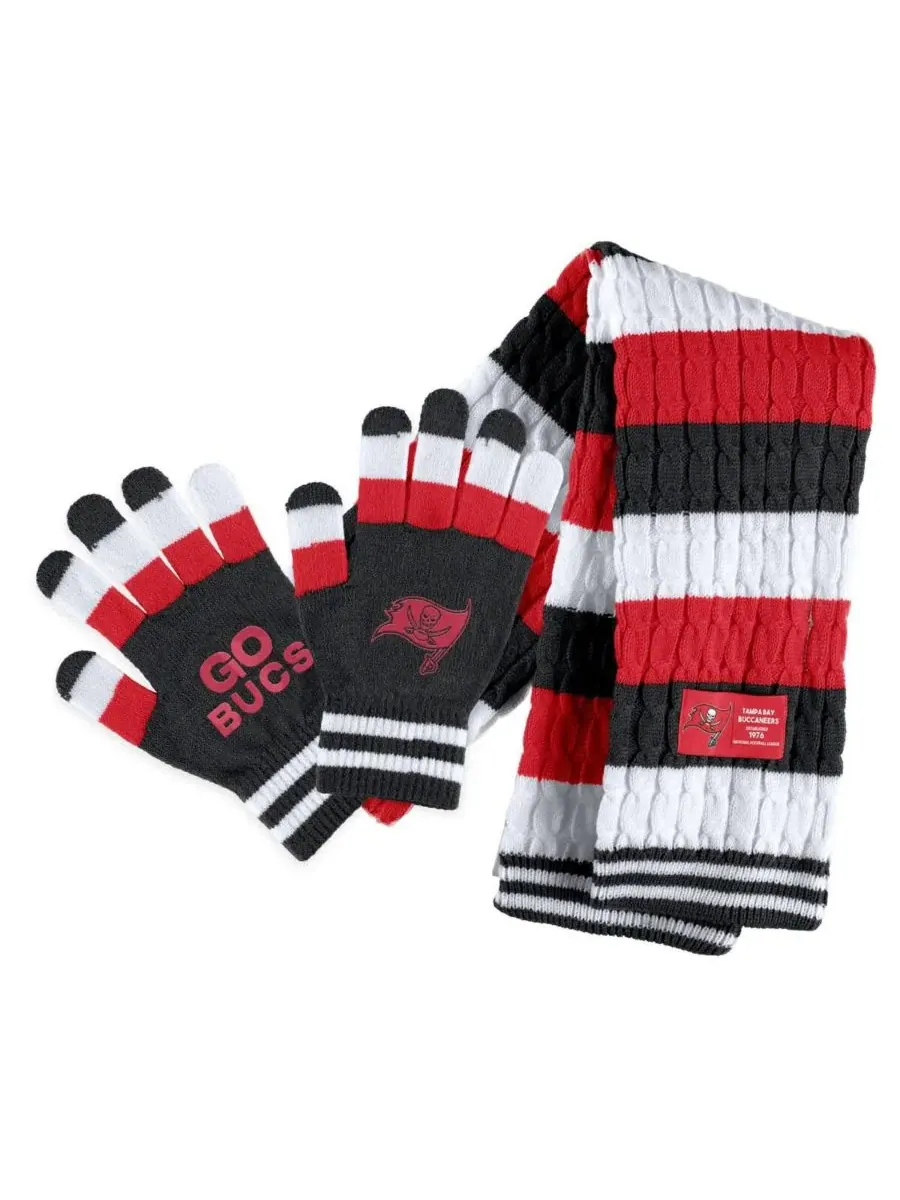 Женский комплект из полосатого шарфа и перчаток с символикой команды Tampa Bay Buccaneers WEAR by — изображение 1 из 3