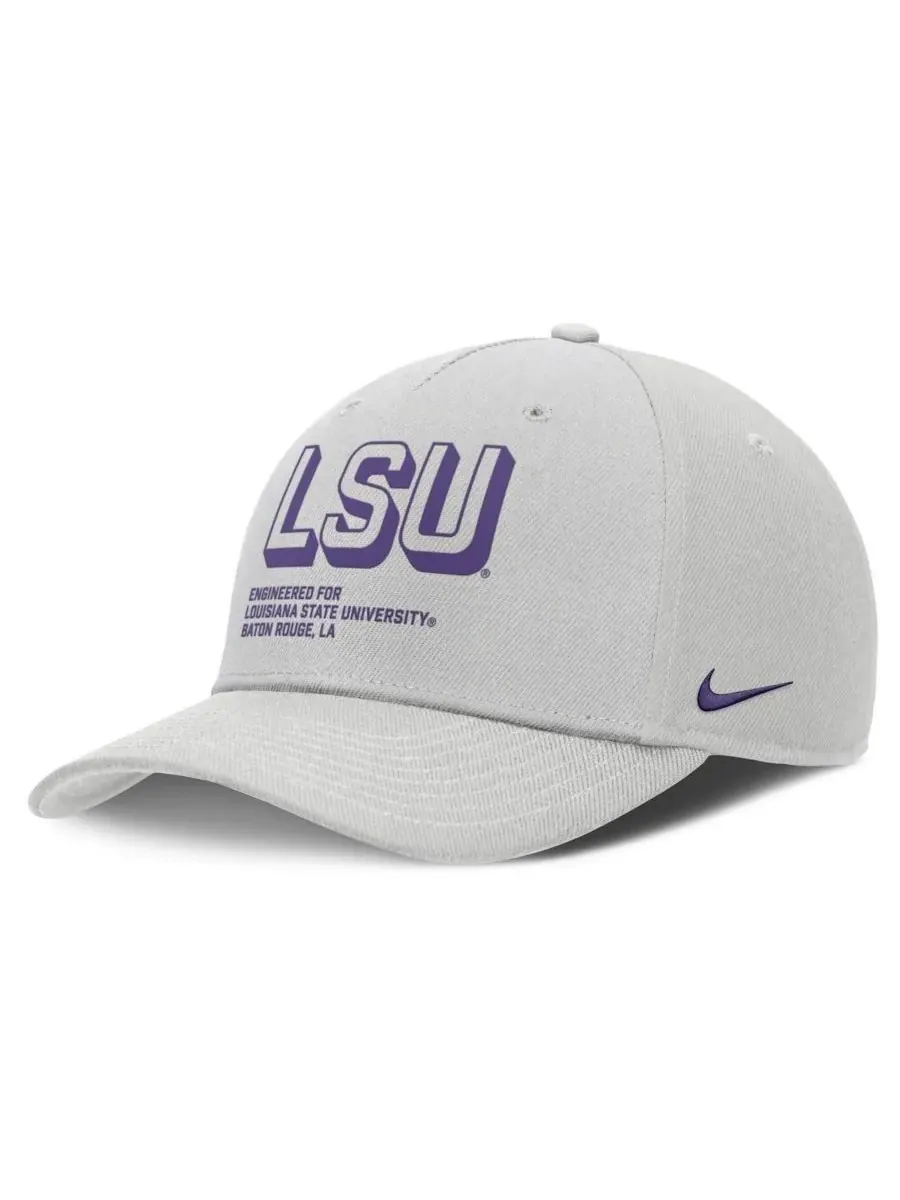 Nike Мужская серая кепка LSU Tigers 2025 Sideline Dust с регулируемой высотой и зауженным верхом — изображение 1 из 4, серый