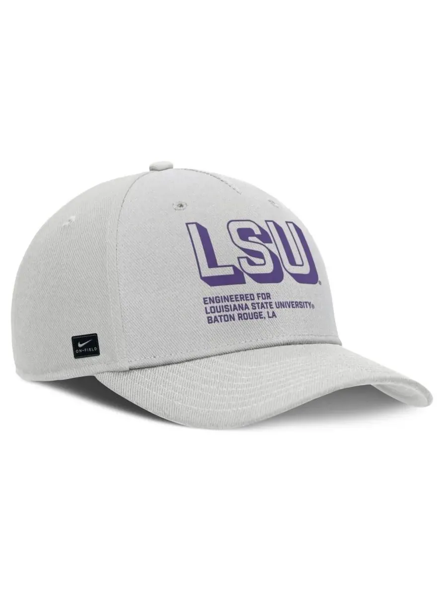 Nike Мужская серая кепка LSU Tigers 2025 Sideline Dust с регулируемой высотой и зауженным верхом — изображение 3 из 4, серый