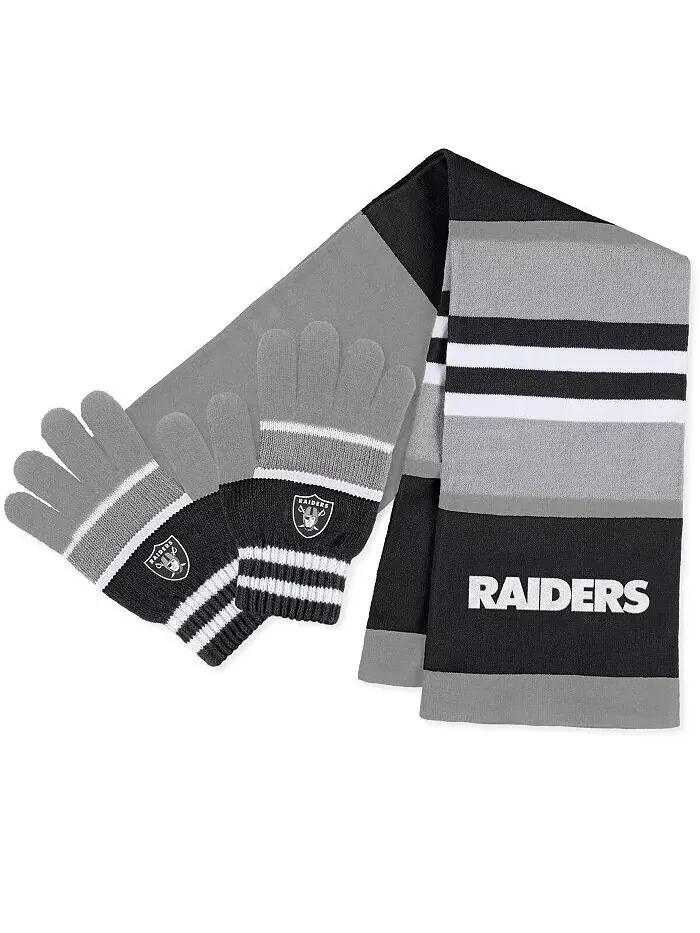 Женский комплект перчаток и шарфа в полоску Las Vegas Raiders Wear By Erin Andrews — изображение 1 из 3, серый черный