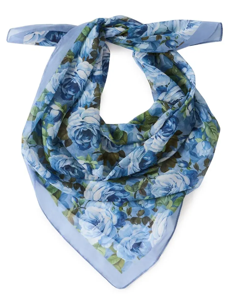 Шелковый шарф Vintage-Inspired Floral Square Scarf Steve Madden — изображение 3 из 3, синий мульти
