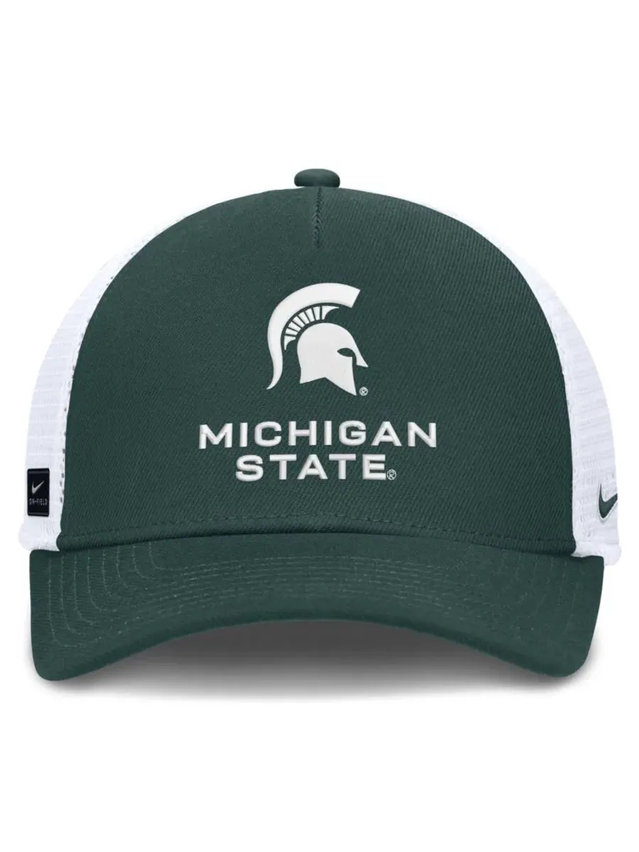 Бейсболка с козырьком Michigan State Spartans 2026 On-Field Gameday Trucker Hat Nike — изображение 2 из 4, зеленый белый