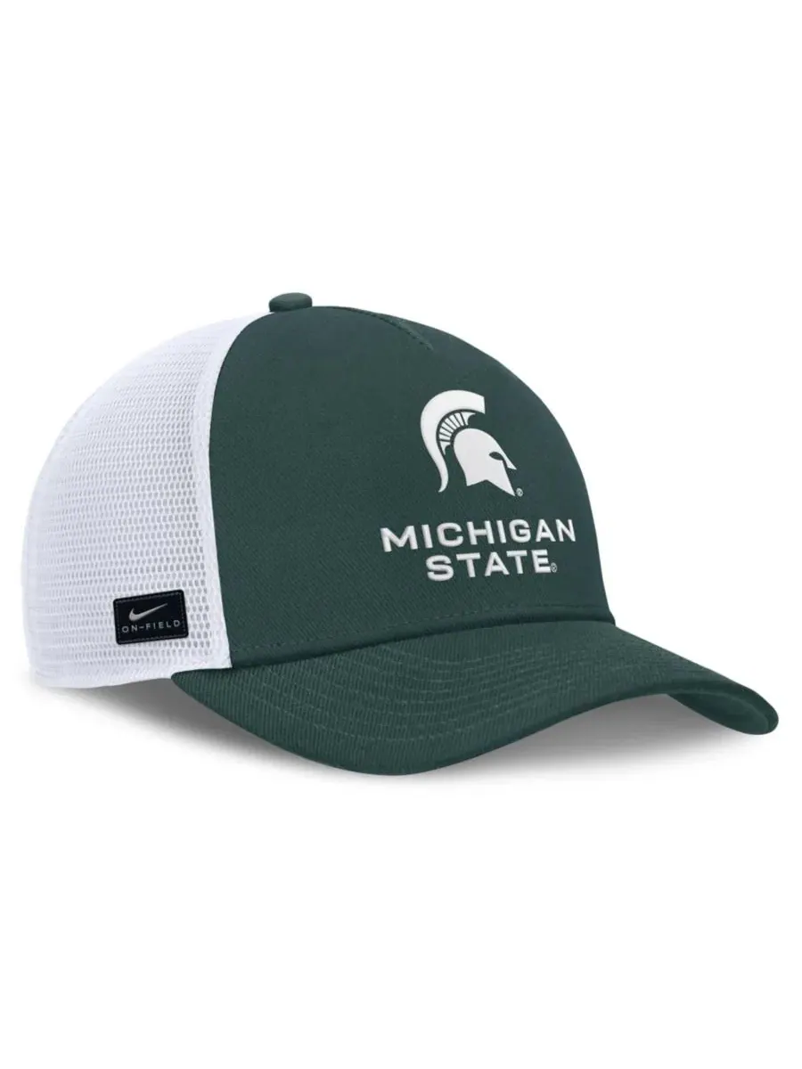 Бейсболка с козырьком Michigan State Spartans 2026 On-Field Gameday Trucker Hat Nike — изображение 3 из 4, зеленый белый
