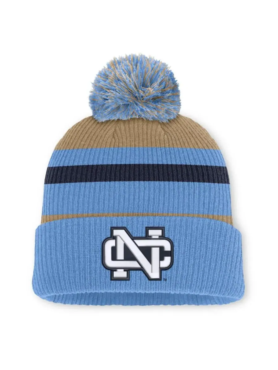Вязаная шапка с отворотом и помпоном Nike North Carolina Tar Heels Legacy Striped Cuffed Knit Hat — изображение 1 из 2