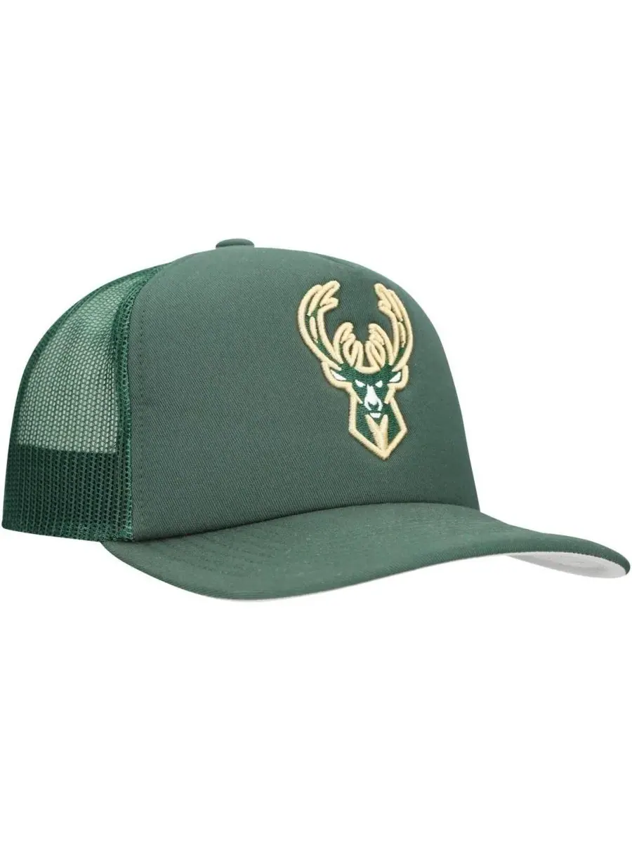 Mitchell & Ness Мужская регулируемая кепка-тракер Milwaukee Bucks Core Evergreen OTC цвета Hunter — изображение 3 из 4
