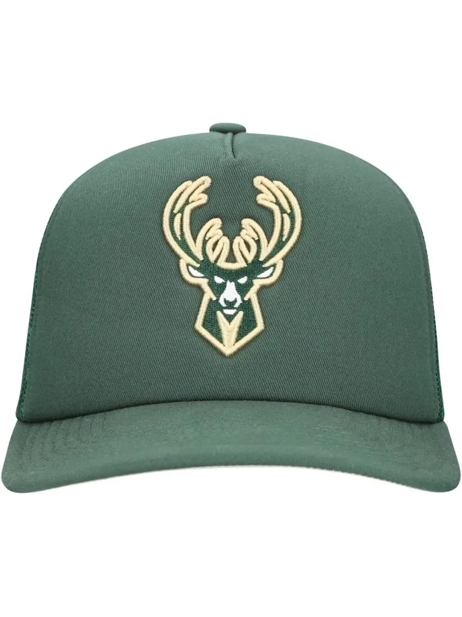 Mitchell & Ness Мужская регулируемая кепка-тракер Milwaukee Bucks Core Evergreen OTC цвета Hunter — изображение 4 из 4