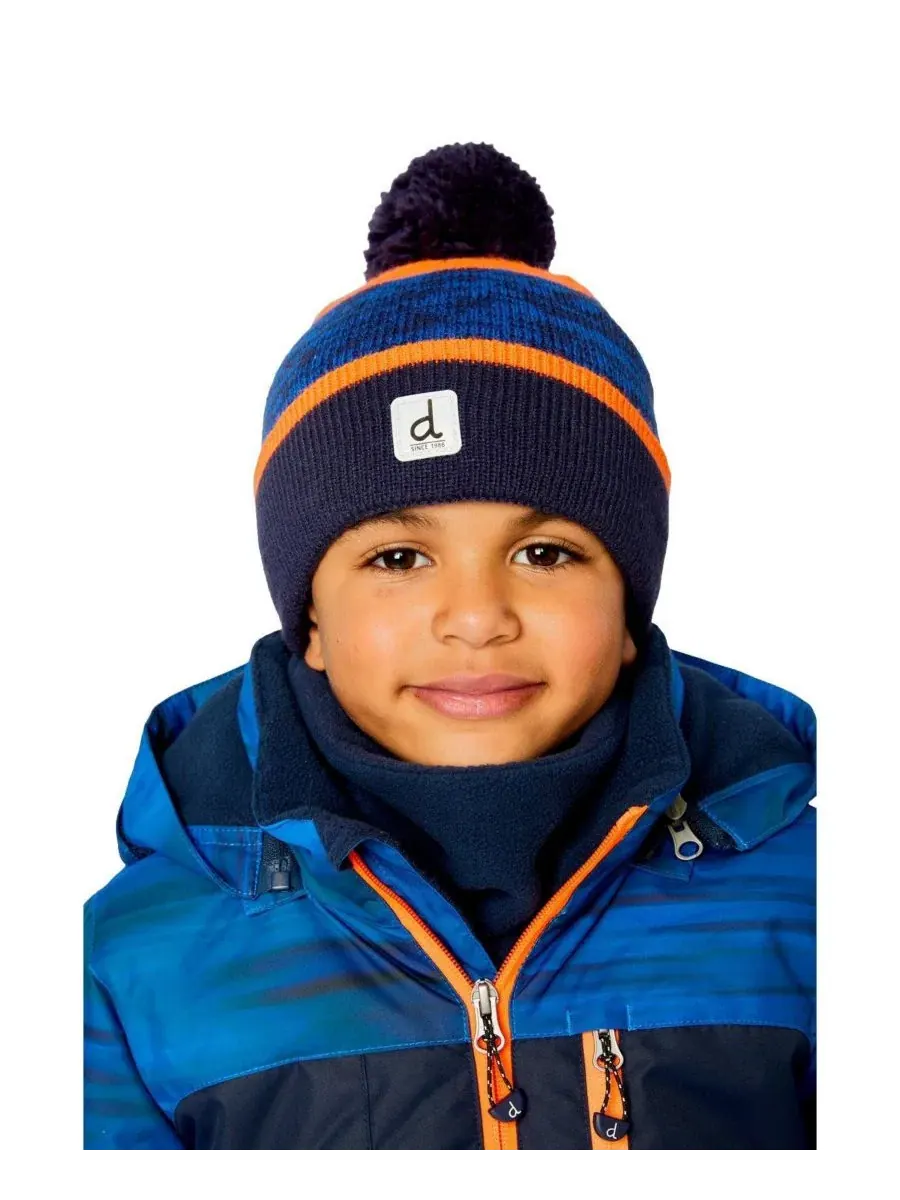 Вязаная шапка с помпоном Winter Knit Hat with Pompom Deux par Deux — изображение 2 из 5, синий оранжевый