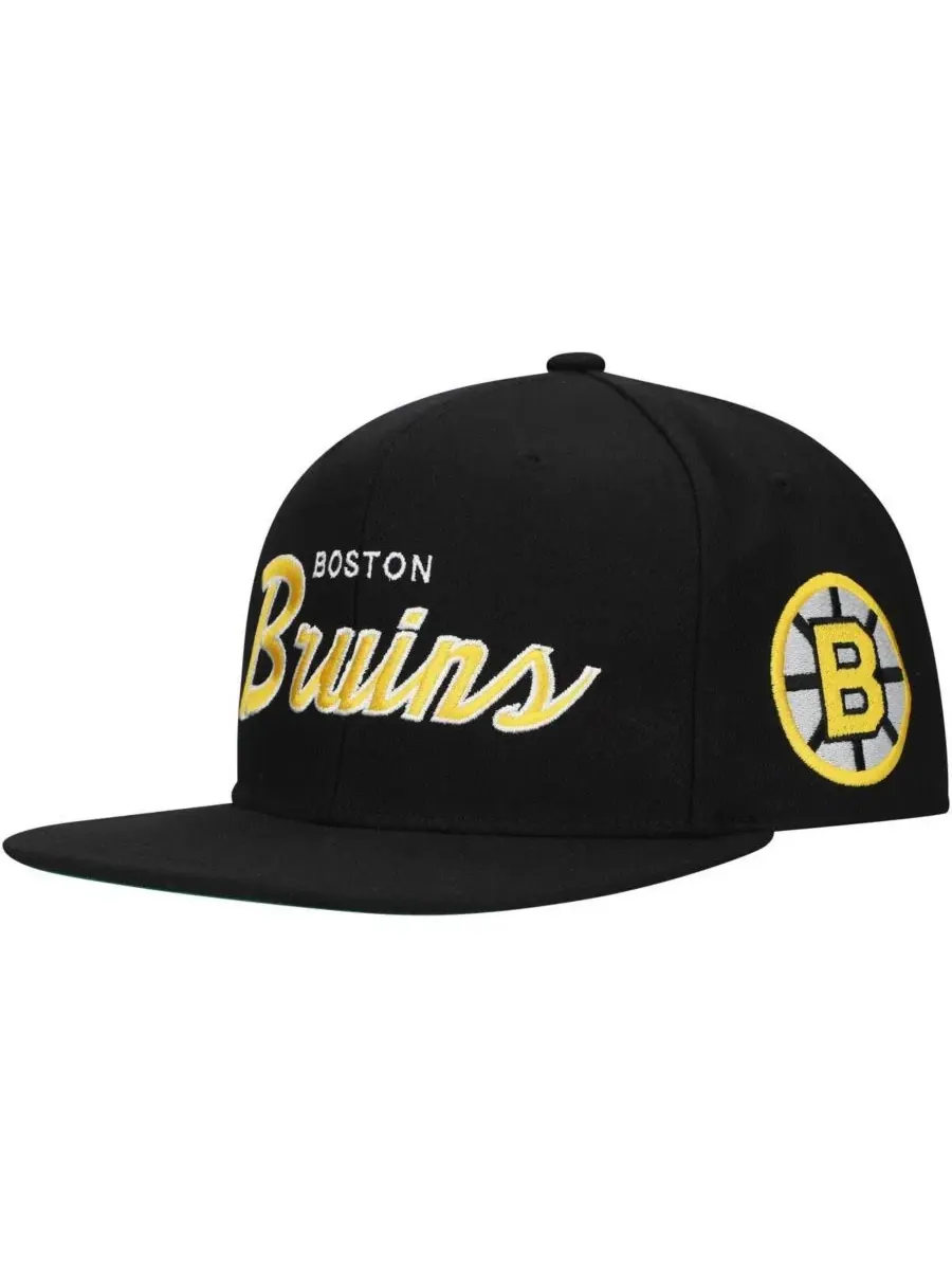 Кепка с вышивкой Boston Bruins Core Team Script 2.0 Mitchell & Ness — изображение 1 из 4, черный
