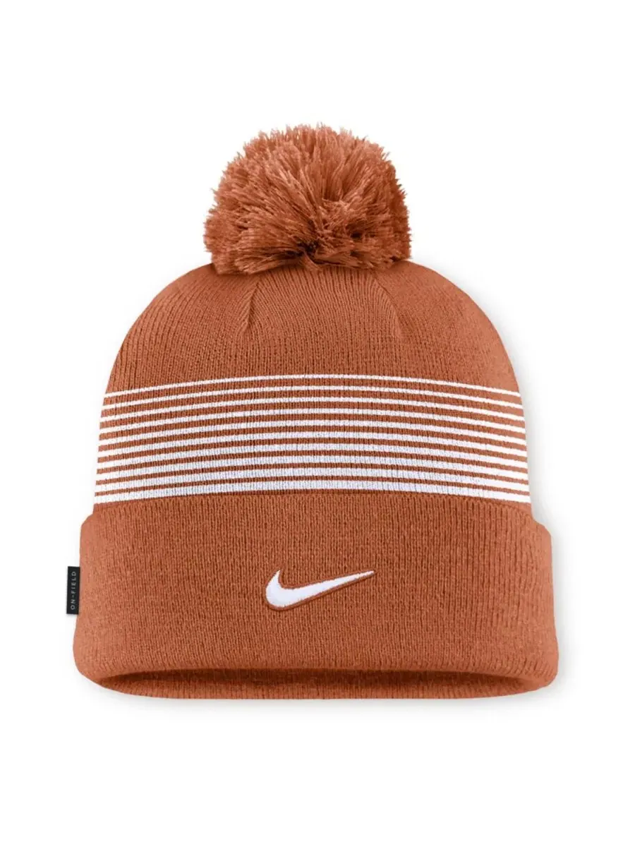 Шапка вязаная с помпоном Texas Longhorns 2026 On-Field Cuffed Knit Pom Hat Nike — изображение 2 из 2, оранжевый белый