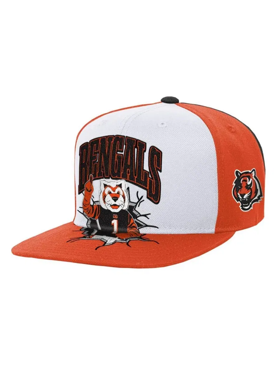 Кепка-снапбек с вышивкой талисмана Cincinnati Bengals Mitchell & Ness — изображение 1 из 3, белый черный