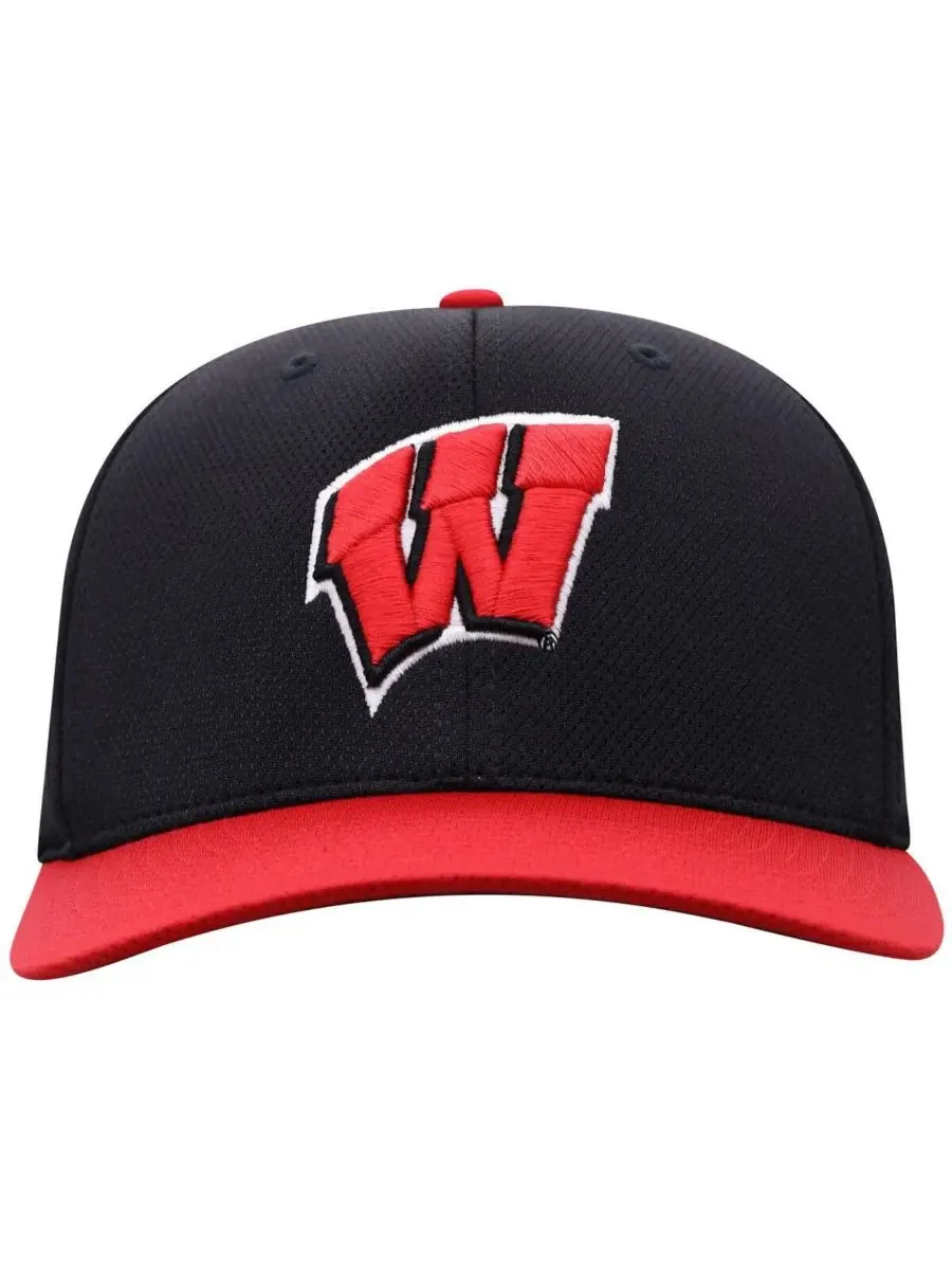 Top of the World Мужская черная бейсболка Wisconsin Badgers Reflex Fitted Hat — изображение 1 из 3, черный