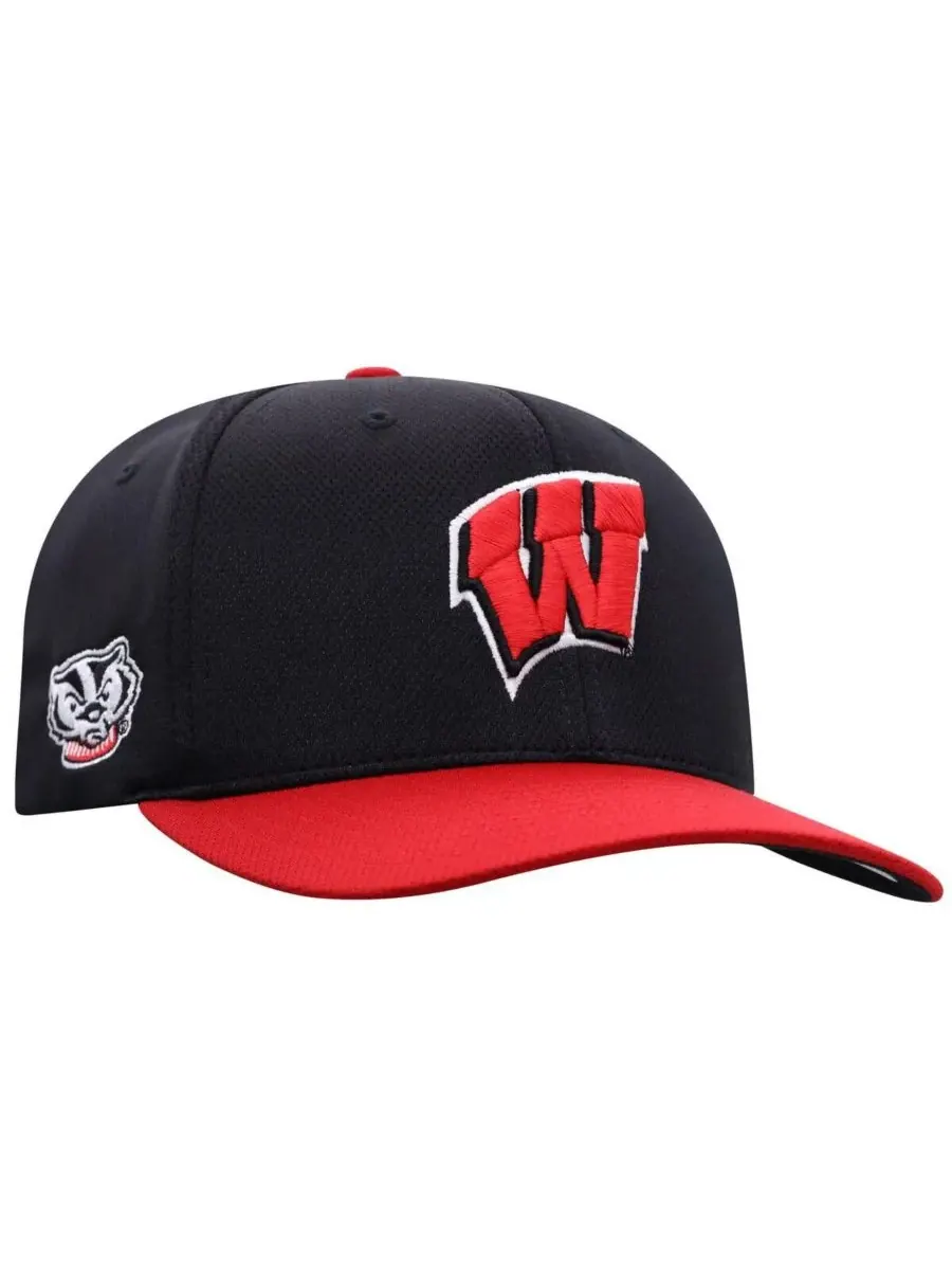 Top of the World Мужская черная бейсболка Wisconsin Badgers Reflex Fitted Hat — изображение 2 из 3, черный
